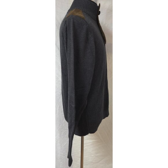 Haggar Mens Medium Grey Quarter Button Suede Trim Pullover Long Sleeve Sweater - Picture 7 of 12